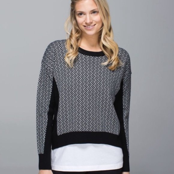 lululemon athletica Sweaters - Lululemon | Yogi Crew New Merino Wool Sweater Black White Herringbone